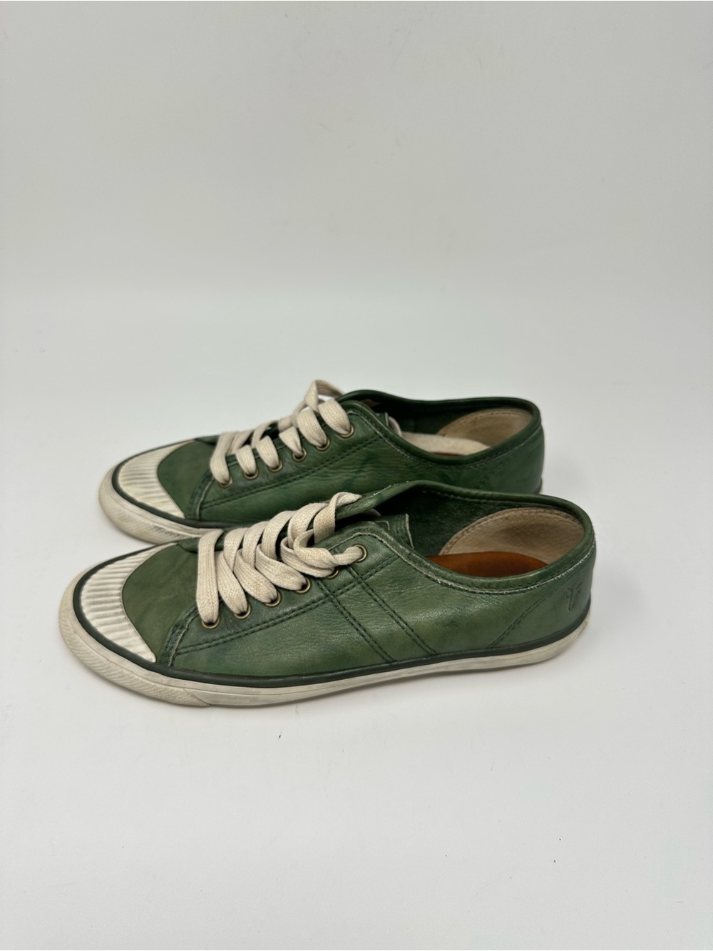 Frye Women's Leather Kira Low Top Distressed Sneakers Green SZ 7M
